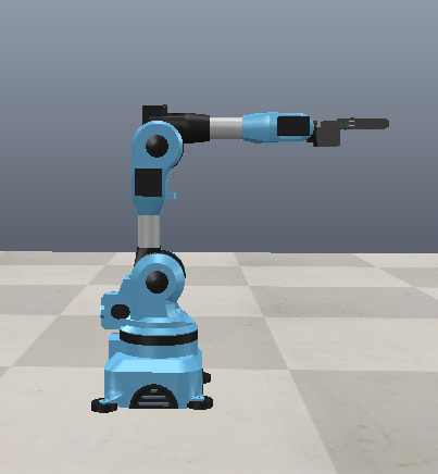 The arm folded at its home configuration in the simulator