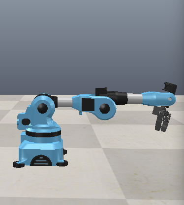 The arm reaching down and out after the inverse solution placed the gripper at a target